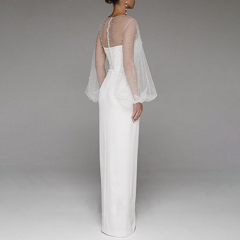 Sheath Evening Gown Elegant Dress Formal Evening Birthday Floor Length Sleeveless Jewel Neck Fall Wedding Guest Stretch Fabric with Beading Splicing4