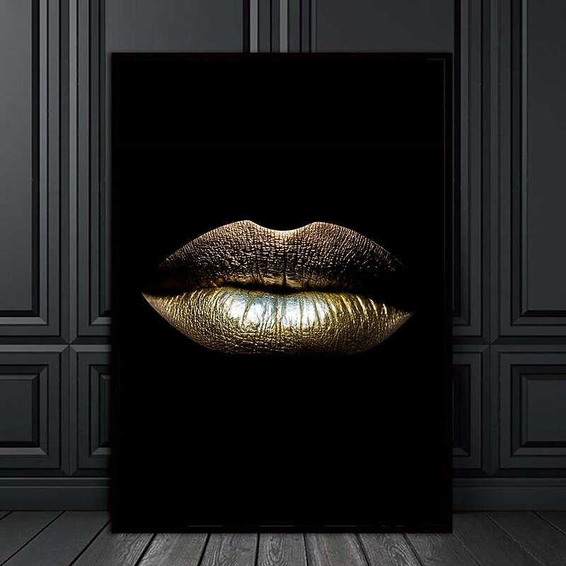 Wall Art Canvas Prints Painting Artwork Picture  gold lips Home Decoration Decor Rolled Canvas No Frame Unframed Unstretched