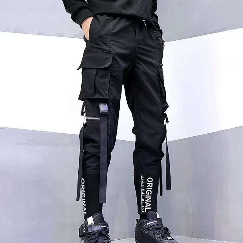 Men's Cargo Pants Cargo Trousers Joggers Trousers Techwear Elastic Waist Classic Multi Pocket Letter Plain Embroidery Comfort Outdoor Full Length Casual Daily Streetwear Stylish Loose Fit Black2