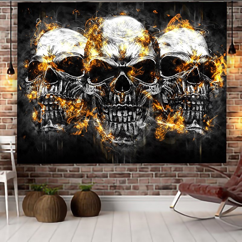 Halloween Skeleton Wall Tapestry Art Decor Blanket Curtain Hanging Home Bedroom Living Room Decoration Psychedelic Haunted Scary Pumpkin Skull Bat Castle Grim Reaper3