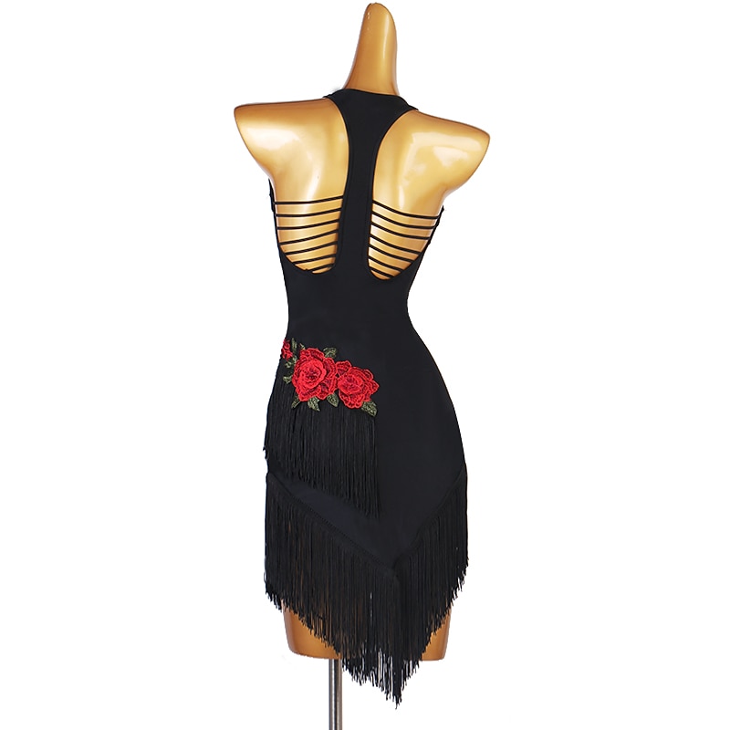 Latin Dance Dress Fringed Tassel Embroidery Women's Performance Sleeveless Chinlon2