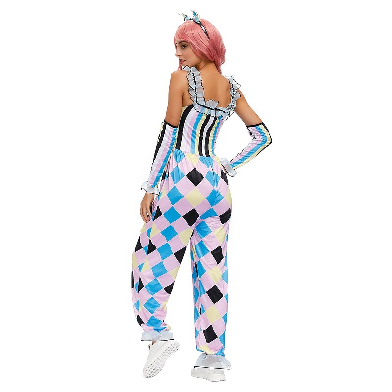 Women's Clown Jumpsuit with Gloves Outfits Burlesque Clown Pennywise Costume for Adults' Cairnical Party Festival4