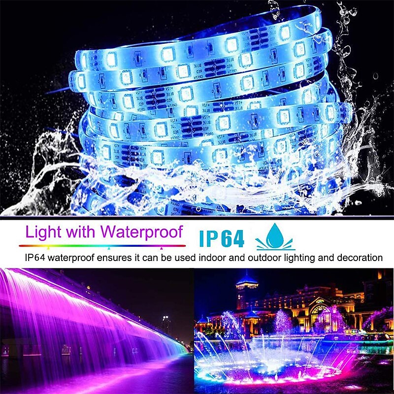 49.2ft LED RGB Light Strips  3x5m 5050 SMD 450 Leds Waterproof 10mm Fexible Strip Light Tape Color Changing with 44key IR Remote Controller Kit DC 12V4