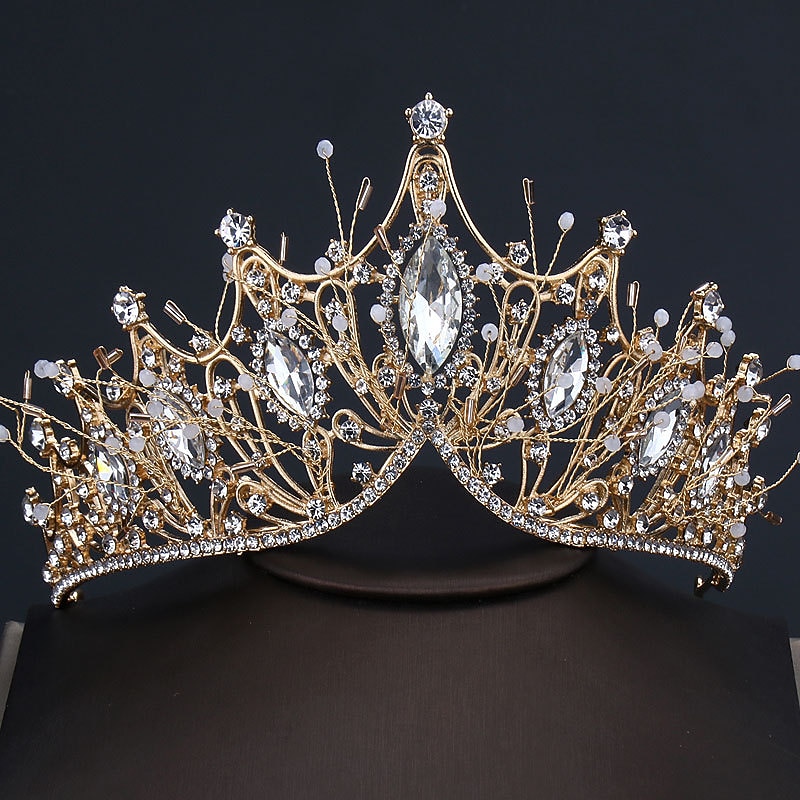 Rhinestone Alloy Big Crown Handmade Accessories Atmospheric Styling Hair Accessories Golden Dress Crown
