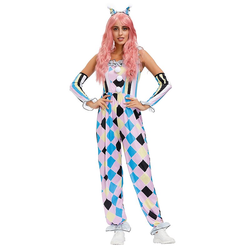 Women's Clown Jumpsuit with Gloves Outfits Burlesque Clown Pennywise Costume for Adults' Cairnical Party Festival2