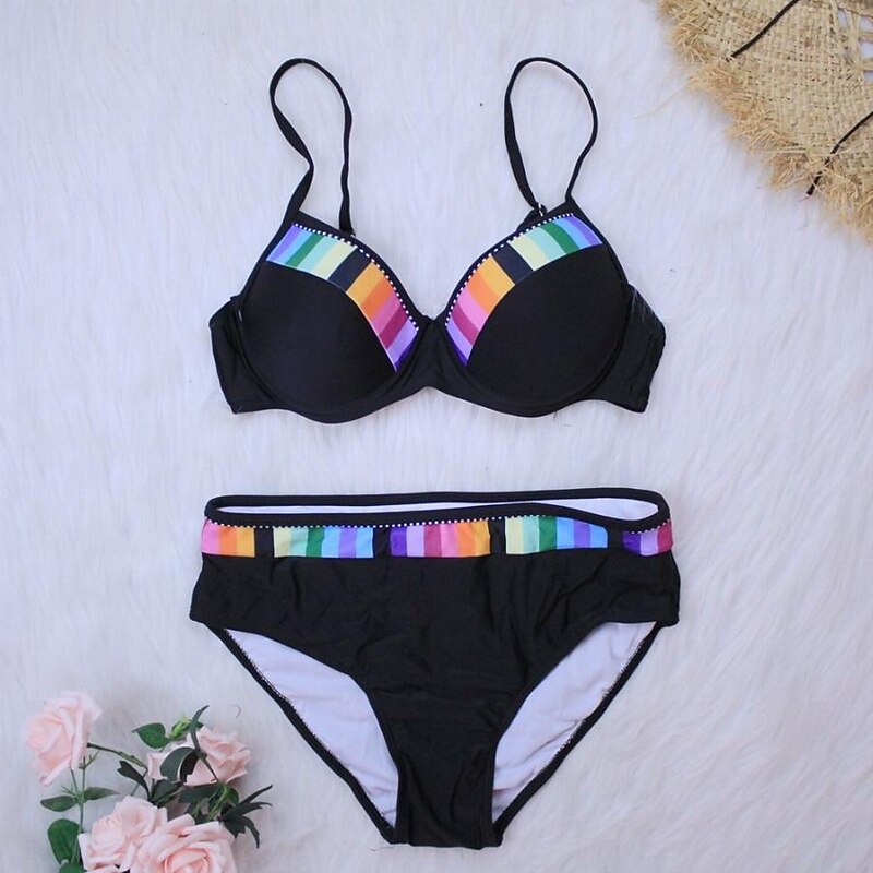 Women's Plus Size Swimwear Bikini 2 Piece Swimsuit 2 Piece Push Up Sexy High Waisted for Big Busts Beach Wear Chic & Modern Color Block Bathing Suits2