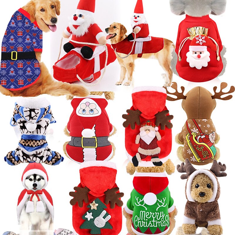 Dog Cat Christmas Costume Christmas Santa Claus Santa Claus Adorable Cute Christmas Casual / Daily Dog Clothes Puppy Clothes Dog Outfits Brown Costume for Girl and Boy Dog Cotton Fabric Cotton XXL