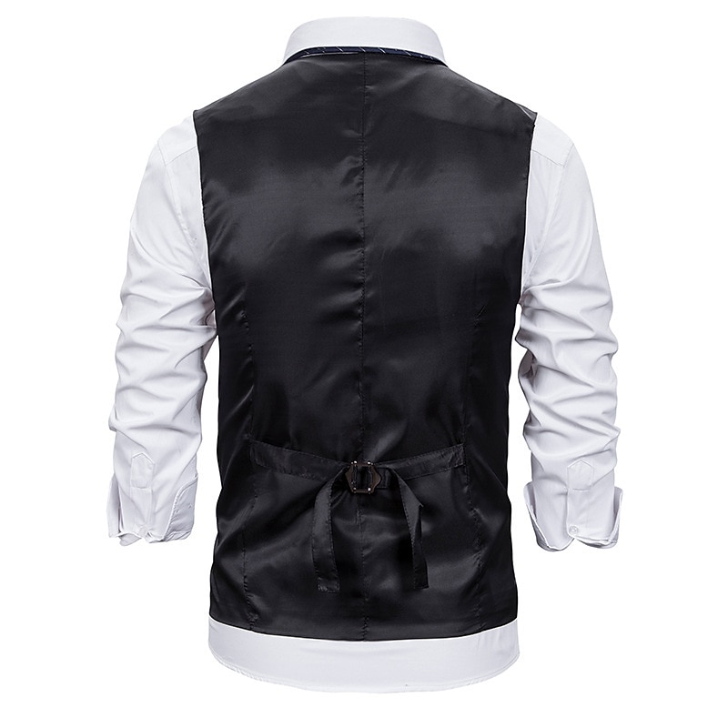 Men's Vest Waistcoat Wedding Daily Sporty 1920s Fall Pocket Polyester Thermal Warm Solid Color Single Breasted V Neck Regular Fit Black Coffee Gray Vest3