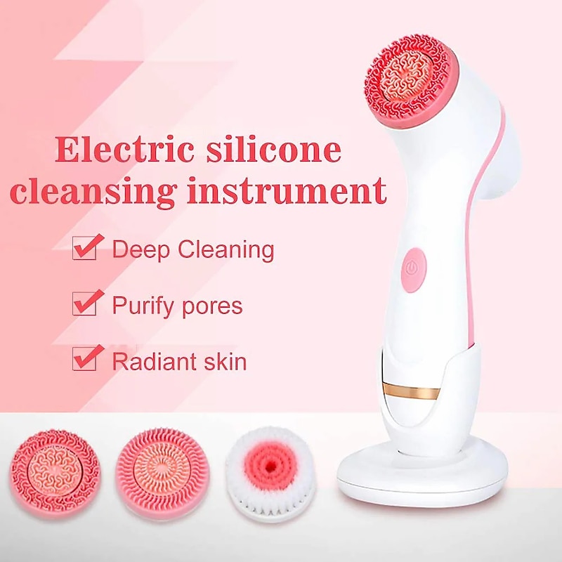 Ultrasonic Electric Facial Cleansing Brush 3 In 1 Silicone Rotating Face Brush Deep Cleaning Skin Exfoliation Waterproof Remove Blackheads Facial Massager4