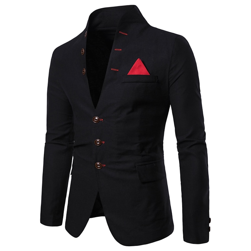 Men's Jacket Blazer Wedding Business Thermal Warm Pocket Fall Winter Solid Color Color Block Business Casual Stand Collar Regular Regular Fit Black White Red Navy Blue Khaki Jacket3