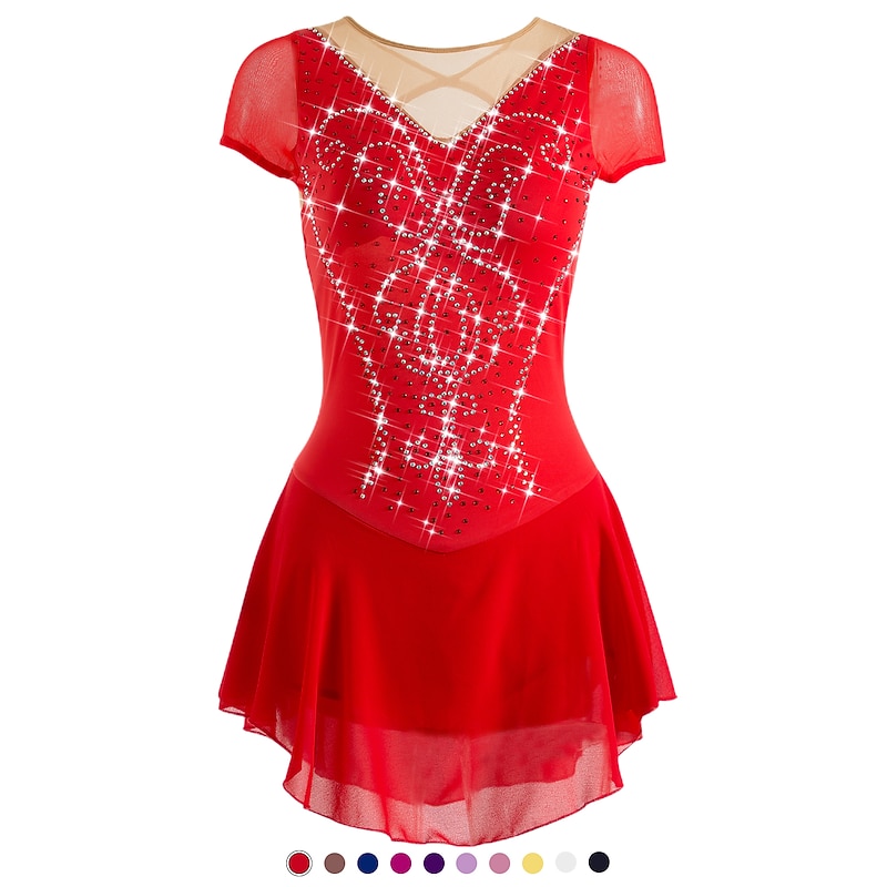 Figure Skating Dress Women's Girls' Ice Skating Dress Outfits White Purple Red Mesh Spandex High Elasticity Training Leisure Sports Practice Skating Wear Anatomic Design Handmade Patchwork Classic