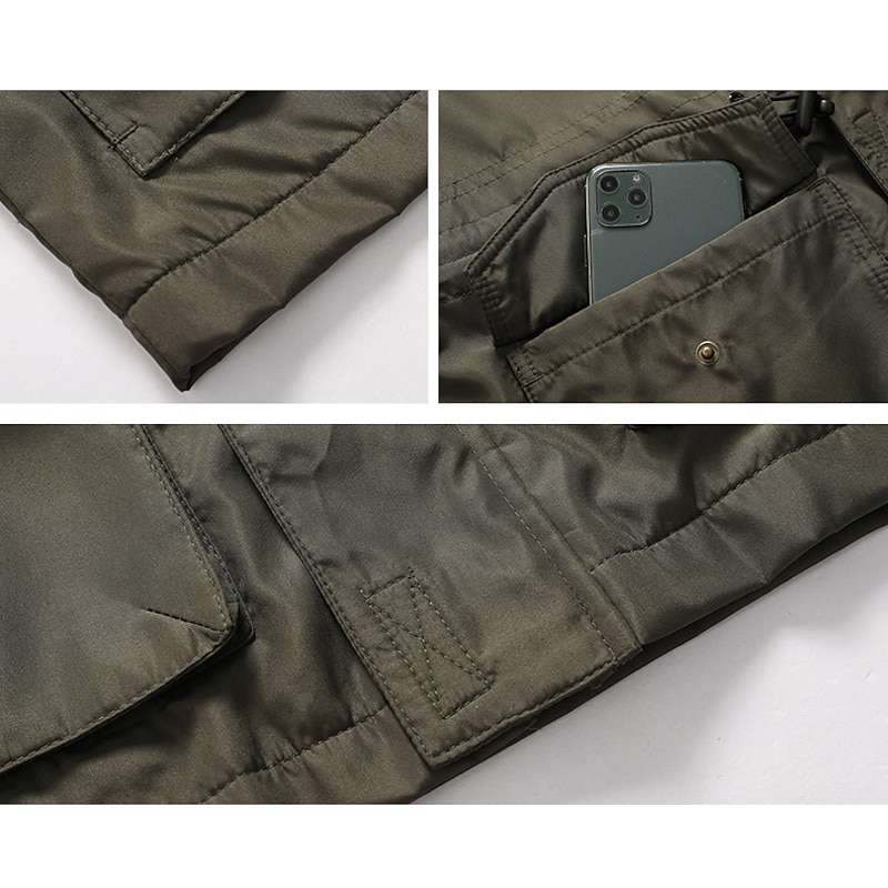 Men's Winter Jacket Winter Coat Jacket Outdoor Street Breathable Pocket Full Zip Fall Plain Sporty Casual Hoodie Regular Regular Fit Navy Blue Green Khaki Jacket3