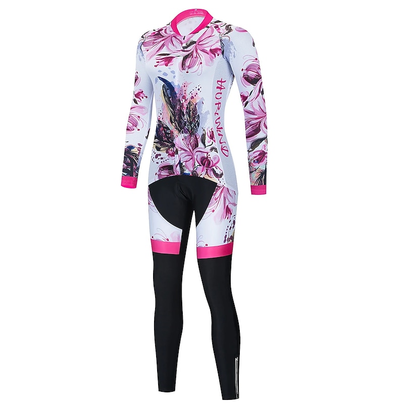 Women's Cycling Jersey with Bib Tights Long Sleeve Mountain Bike MTB Road Bike Cycling Red White Black Red Floral Botanical Bike Breathable Quick Dry Spandex Sports Floral Botanical Clothing Apparel3