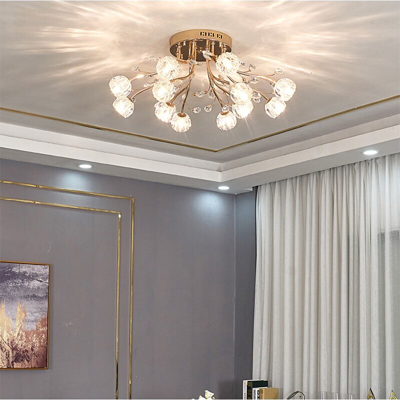 Flush Mount Chandelier LED Crystal Ceilling Light Metal Electroplated Nordic Style 110-240V3