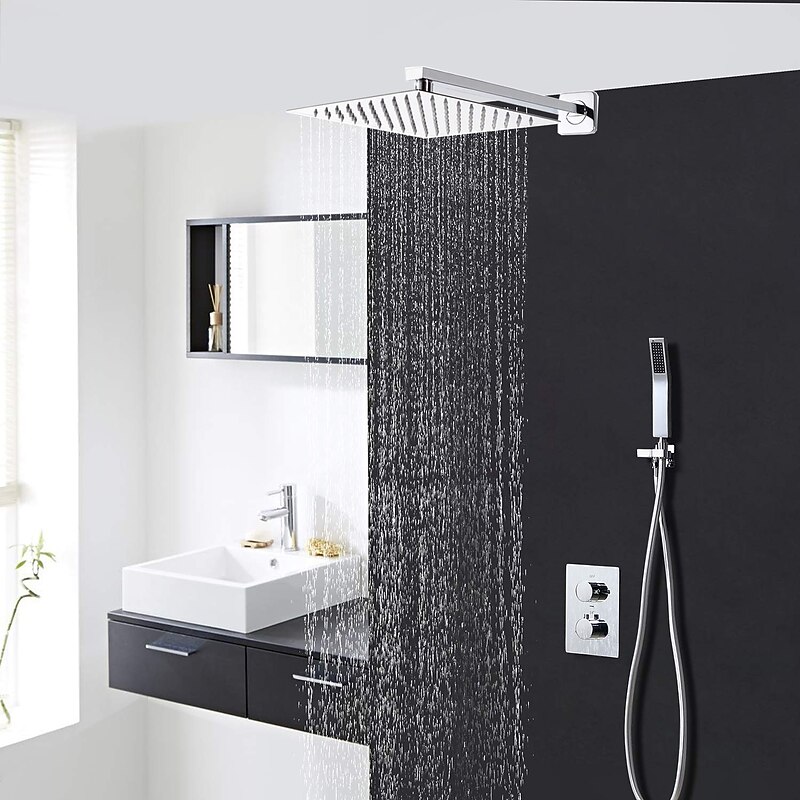 Shower System Faucet Combo Set Shower Head 8 inches Chrome, Rough In Brass Valve and Trim Kit,  Stainless Steel High Pressure Heldhead Hand Sprayer Wall Mounted Bathroom3