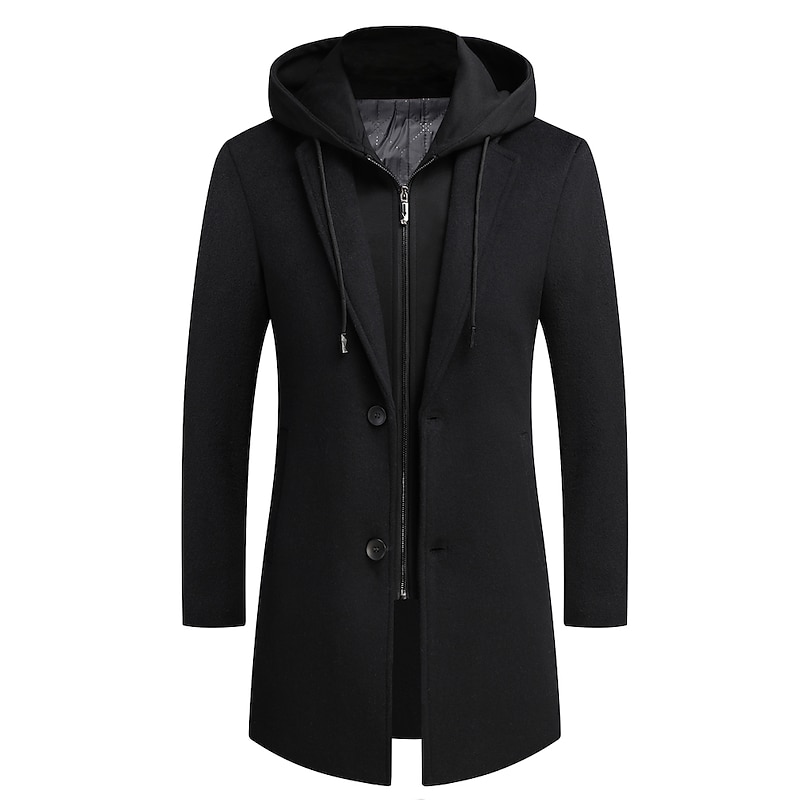 Men's Winter Coat Wool Coat Overcoat Trench Coat Outdoor Street Spring Fall Winter Polyester Thermal Warm Warm Outerwear Clothing Apparel Business Casual Plain Pocket Notch lapel collar Single3