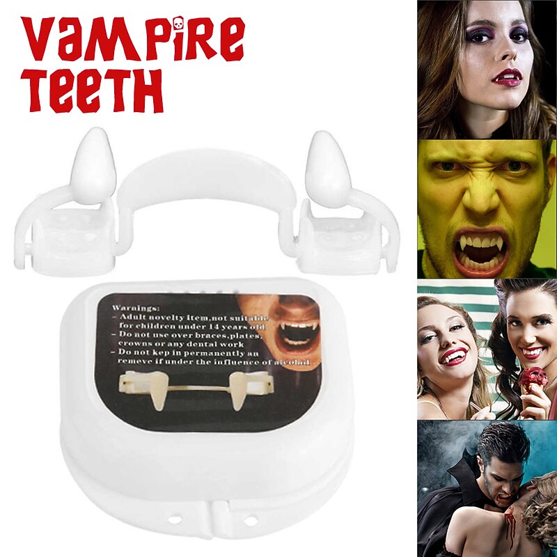 Halloween Retractable Vampire Teeth Dentures Zombie Teeth Silicone Dentures Halloween Decoration Horror Vampire Party Props Decoration
