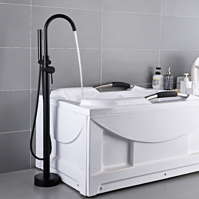 Bathtub Faucet Floor Mount Freestanding Bath Tub Filler Mixer Taps Brass, 360 Swivel High Arc Spout Standing Shower Clawfoot Tub with Handheld Shower Mixer Taps3