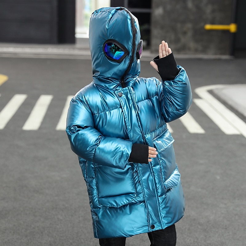 Kids Boys Winter Coat Hoodie Jacket Parka Long Sleeve Cartoon Letter Outwear Zipper Design Spring Fall Active Casual 3-8 Years Cute Blue Silver Red