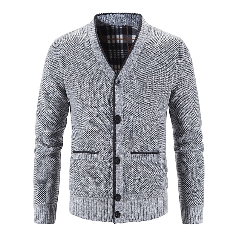 Men's Sweater Cardigan Fleece Sweater Knit Knitted Solid Color V Neck Stylish Daily Clothing Apparel Winter Red Blue S M L4