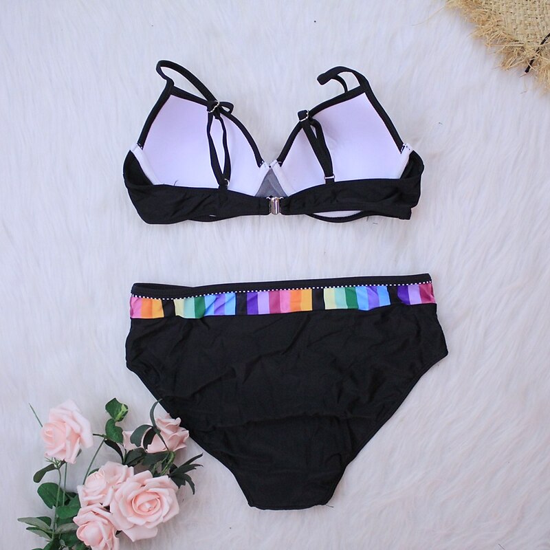Women's Plus Size Swimwear Bikini 2 Piece Swimsuit 2 Piece Push Up Sexy High Waisted for Big Busts Beach Wear Chic & Modern Color Block Bathing Suits3