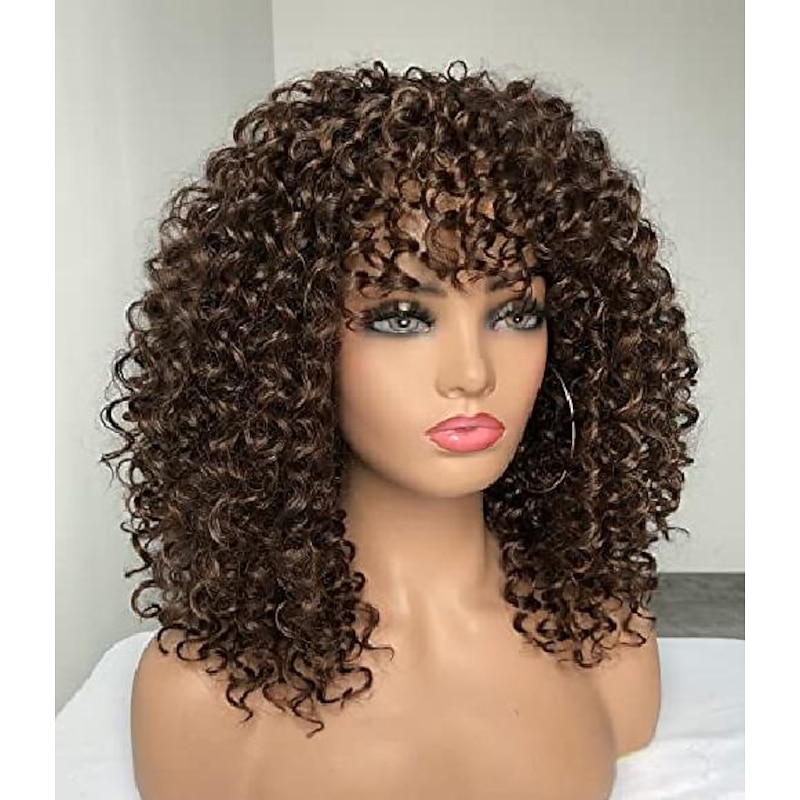 Brown Wigs for Women Afro Curly Wigs with Bangs for Black Women Kinky Curly Wig for Daily Wear (Color : Brown)2