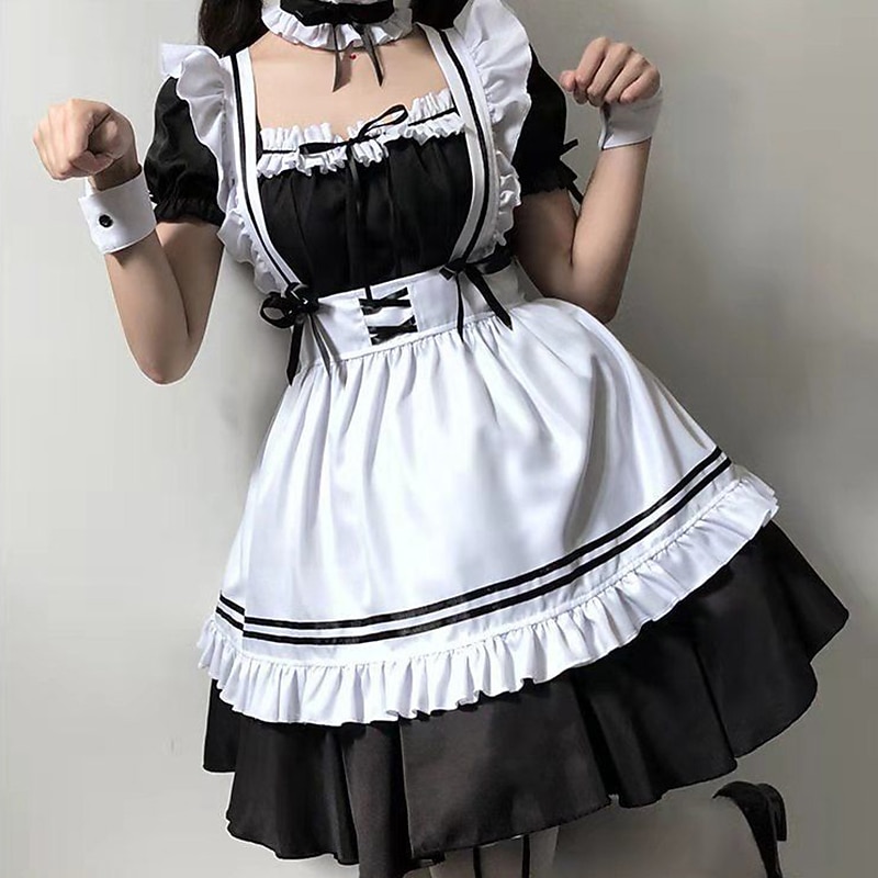 Cosplay Maid Costume Anime Dress Outfits Vacation Dress Cosplay Suits Dresses Dress Neckwear Wristlet For Women's Adults'2