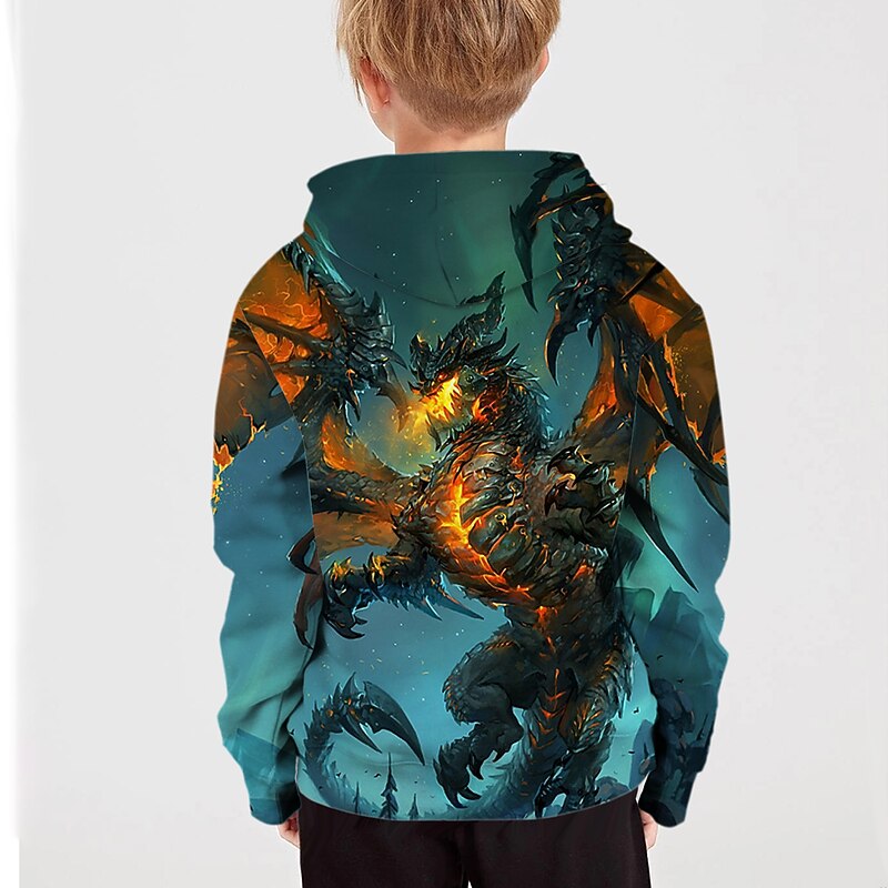 Boys 3D Animal Cartoon Dragon Hoodie Long Sleeve 3D Print Fall Active Kids 4-12 Years Daily Regular Fit2