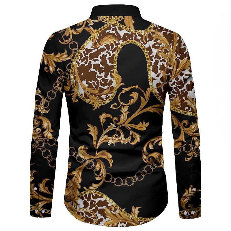 Men's Floral Chains Print Shirt Button Up Shirt Long Sleeve Fashion Designer Casual Outdoor Vacation Daily Fall Collar 3D Print Button-Down Yellow Blue Gold Green2