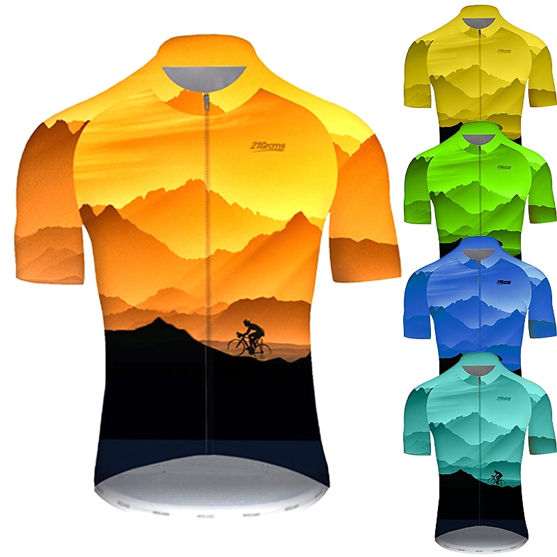 21Grams Men's Cycling Jersey Short Sleeve Bike Jersey 3 Rear Pockets Reflective Strips Gradient Top Summer Bike wear Mountain Bike Shirt Sports Cycling Clothing Breathable Quick Dry Moisture Wicking