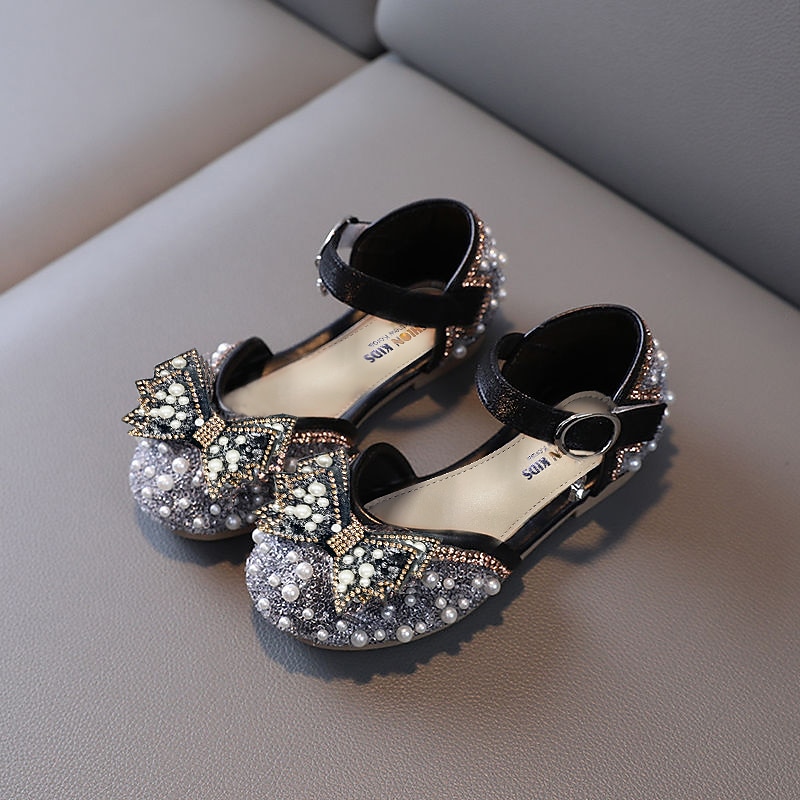 Girls' Flats Daily Glitters Dress Shoes Lolita Rubber PU Cosplay Dress Shoes Big Kids(7years +) Little Kids(4-7ys) Wedding Party Daily Walking Shoes Dancing Rhinestone Bowknot Pearl Almond Black Fall3