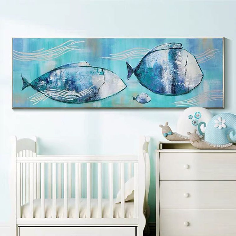 Oil Painting Handmade Hand Painted Wall Art Modern Abstract Fish Family Home Decoration Decor Rolled Canvas No Frame Unstretched3