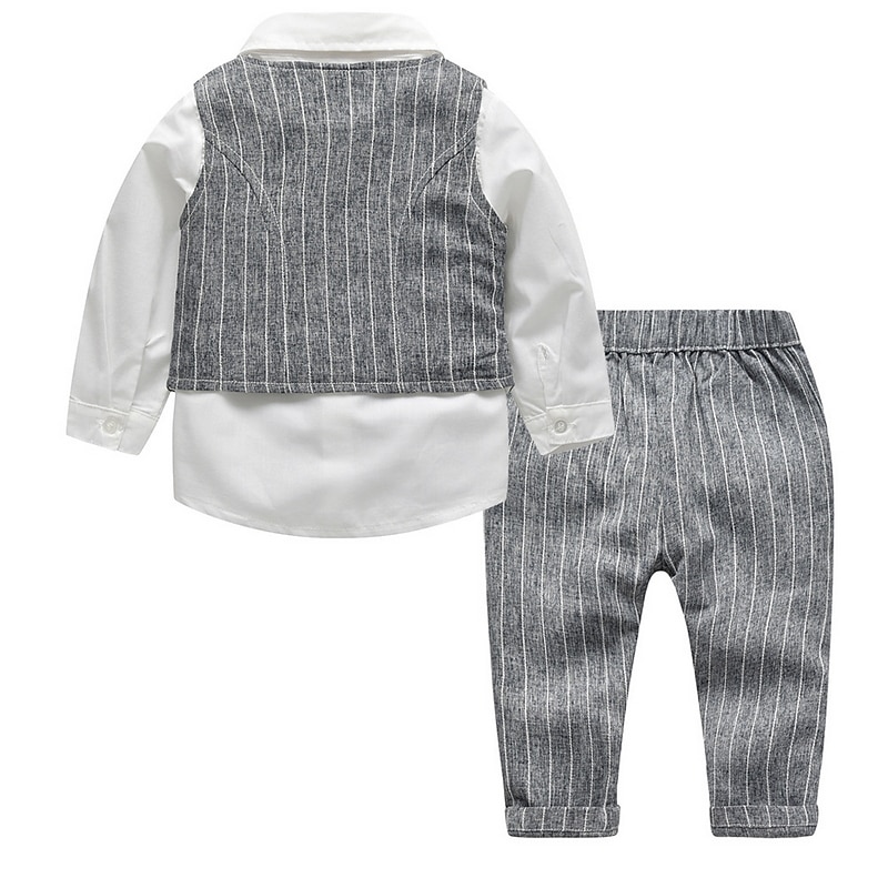 2 Pieces Ring Bearer Suit Boys' Kids Suit Formal Suit Shirt & Pants Pants Set School Party Date Fashion Cool Basic Stripe Print Beige Light Blue Cotton4