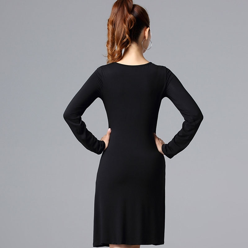 Latin Dance Dress Pure Color Women's Performance Training Long Sleeve High Modal4