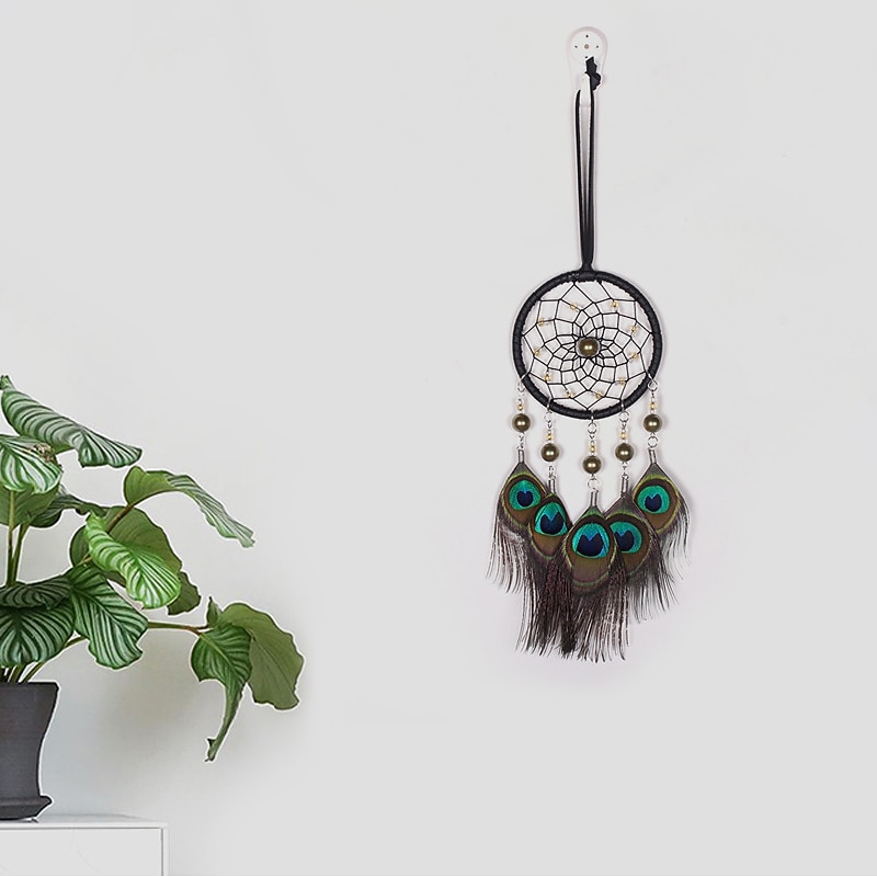 Boho Dream Catcher Handmade Gift Wall Hanging Decor Art Ornament Craft Bead Peacock Feather For Kids Bedroom Wedding Festival