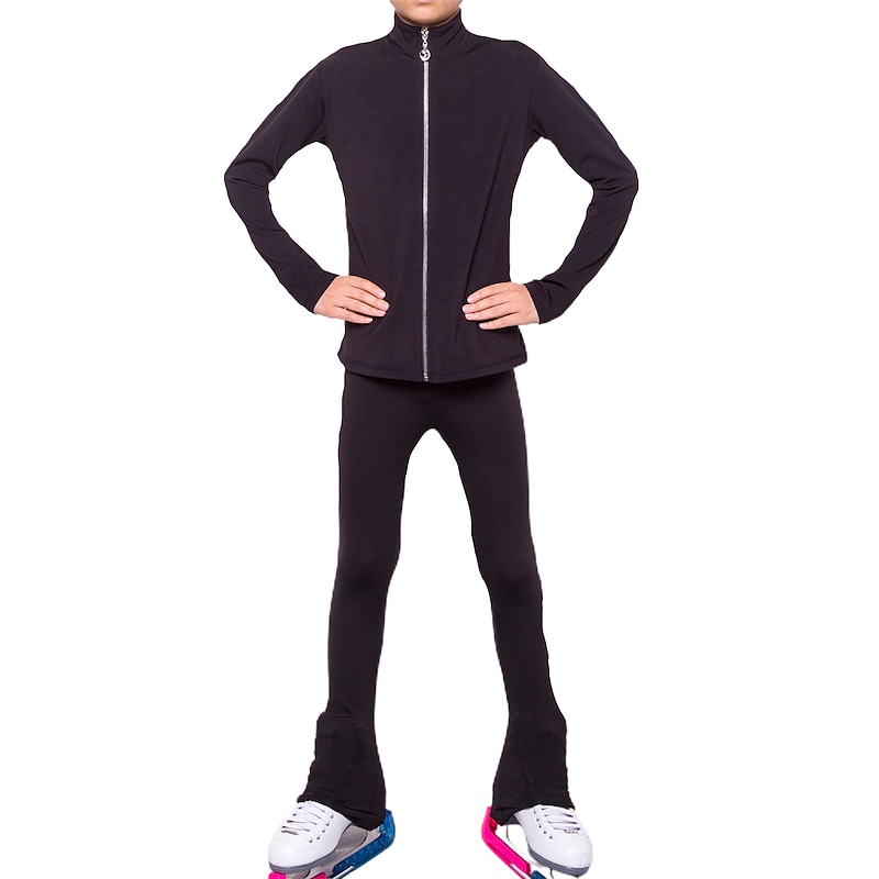 Figure Skating Jacket with Pants Men's Boys Ice Skating Jacket Pants / Trousers Leggings Black Thumbhole Fleece Spandex High Elasticity Training Practise Competition Skating Wear Thermal Warm Handmade2