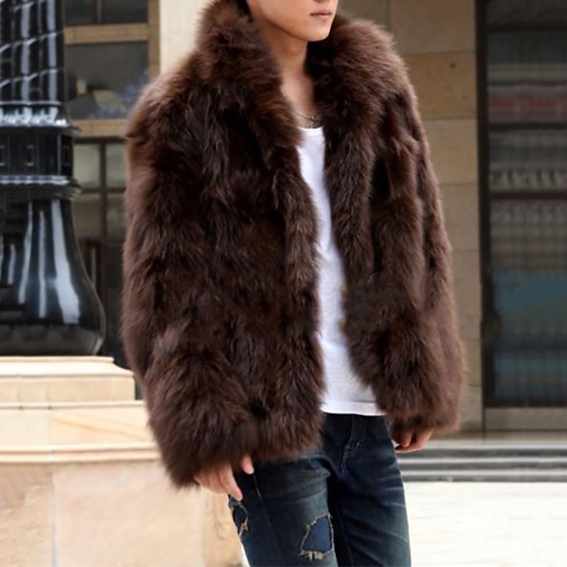 Men's Winter Jacket Winter Coat Jacket Fur Coat Street Daily Thermal Warm Warm Fur Trim Fall Winter Solid Color Casual Military Style Turndown Regular Faux Fur Regular Fit Black White Coffee Jacket2
