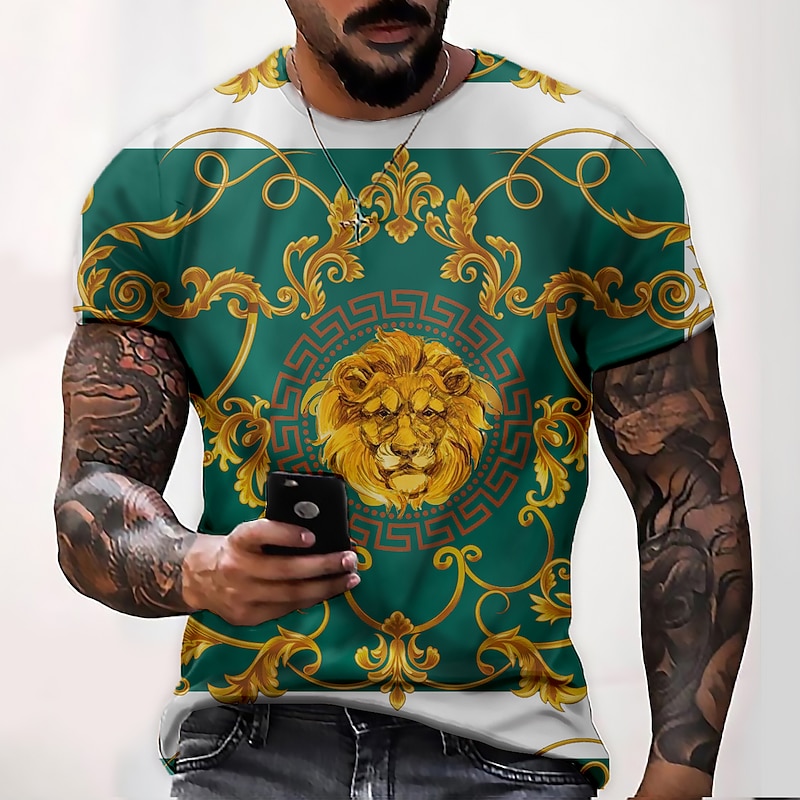 Men's Graphic Lion Shirt T Shirt Tee Funny T Shirts Short Sleeve T shirt 3D Print Crew Neck Shirt Vintage Designer Basic Casual Daily Weekend Black White Green Summer Clothing Apparel Plus Size S M L3