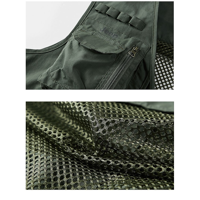 Men's Gilet Fishing Vest Hiking Vest Outdoor Street Fishing Racing Sporty Casual Summer Fall Pocket Full Zip Polyester Breathable Solid Color Zipper V Neck Regular Fit Black Army Green Red Navy Blue3