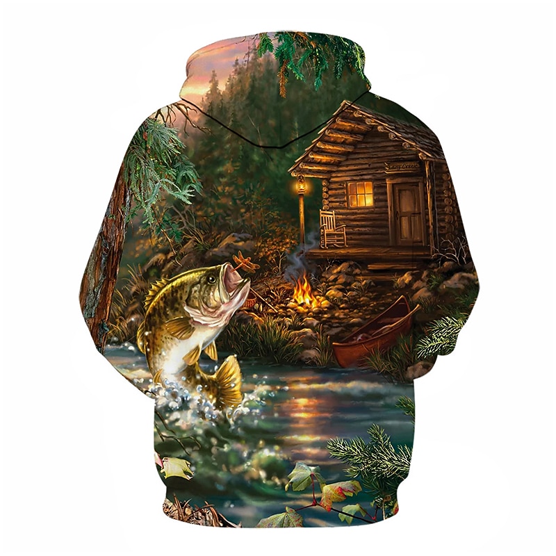 Men's Graphic Fish Hoodie Hoodies Sweatshirt Streetwear Casual Long Sleeve Hooded Casual Daily Blue Brown Print Spring &  Fall Designer4