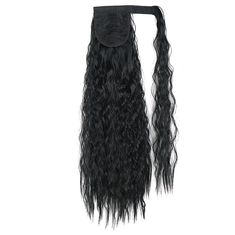 Corn Wavy Long Ponytail Synthetic Hairpiece Wrap on Clip Hair Extensions Ombre Brown Pony Tail Blonde Fake Hair2