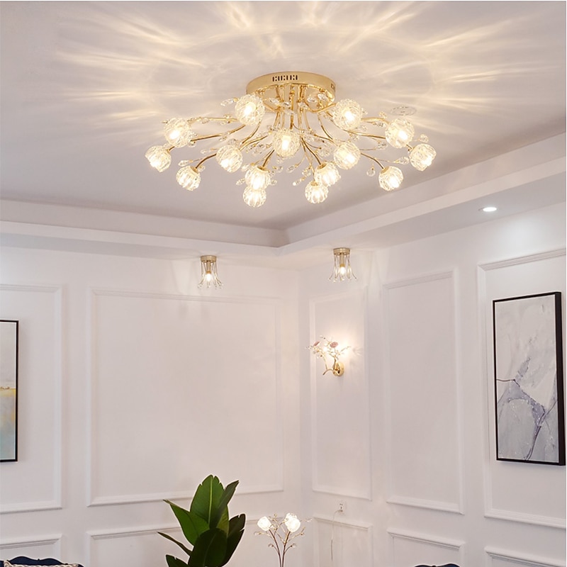 Flush Mount Chandelier LED Crystal Ceilling Light Metal Electroplated Nordic Style 110-240V