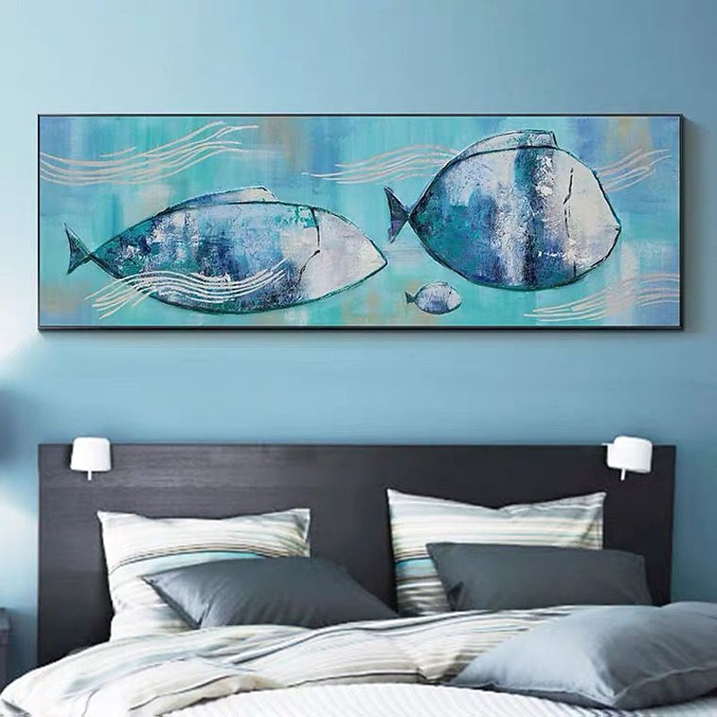 Oil Painting Handmade Hand Painted Wall Art Modern Abstract Fish Family Home Decoration Decor Rolled Canvas No Frame Unstretched4