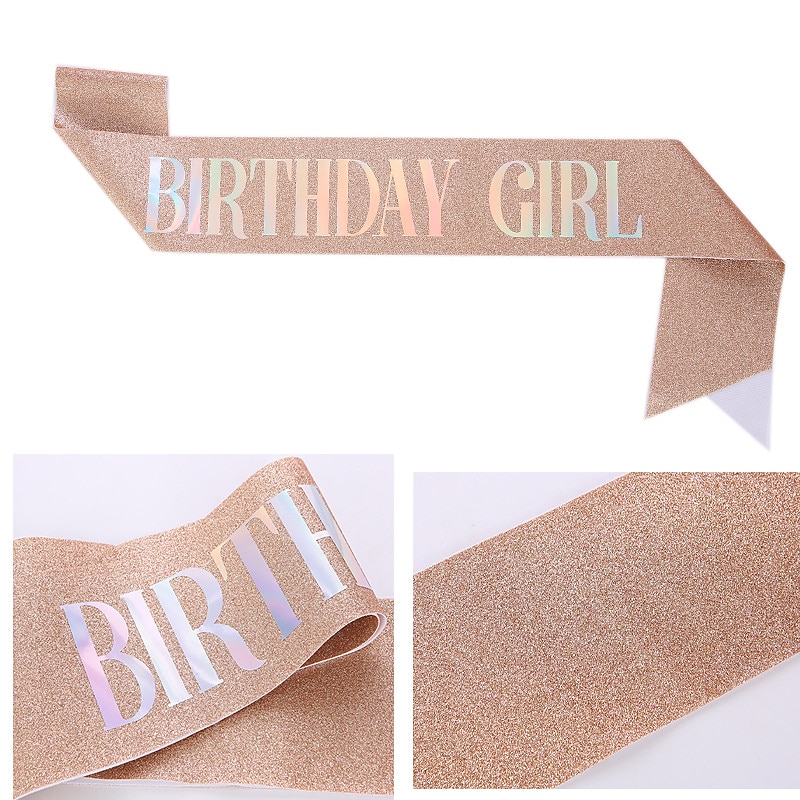 1 Piece Birthday Crown Shoulder Strap Set Gold Pink Belt BIRTHDAY GIRL QUEEN Belt Etiquette Belt Party Supplies3