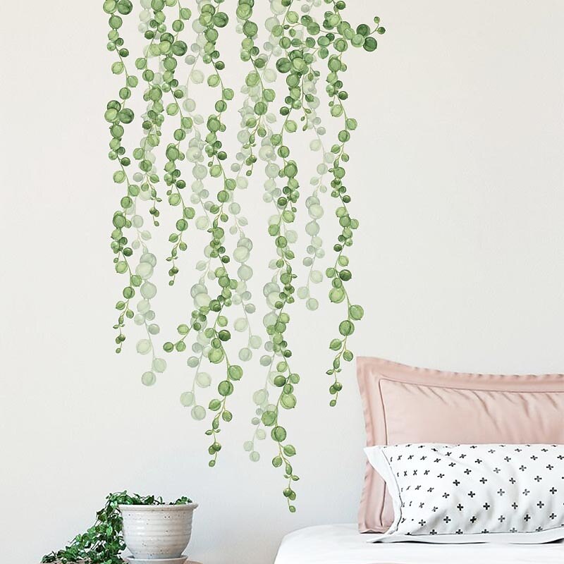 Green Leaves Plants Wall Stickers Bedroom Living Room  Removable PVC DIY Home Decoration Bedroom Living Room  Wall Decal  2pcs4