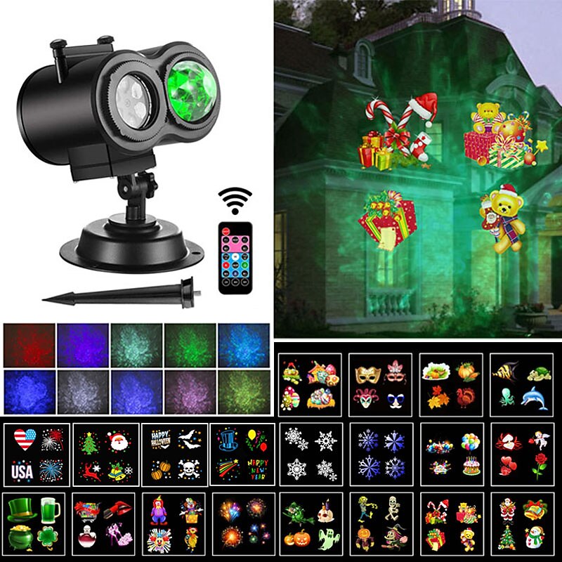 Christmas LED Projector Lights 2 in 1 Water Wave Projector Light with 16 Switchable Patterns Waterproof Landscape Light Show for Celebration Halloween Birthday and Party Decoration