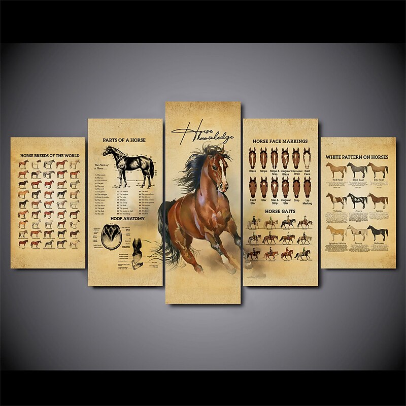 5 Panels Wall Art Canvas Prints Painting Artwork Picture Horse Painting Home Decoration Decor Rolled Canvas No Frame Unframed Unstretched3
