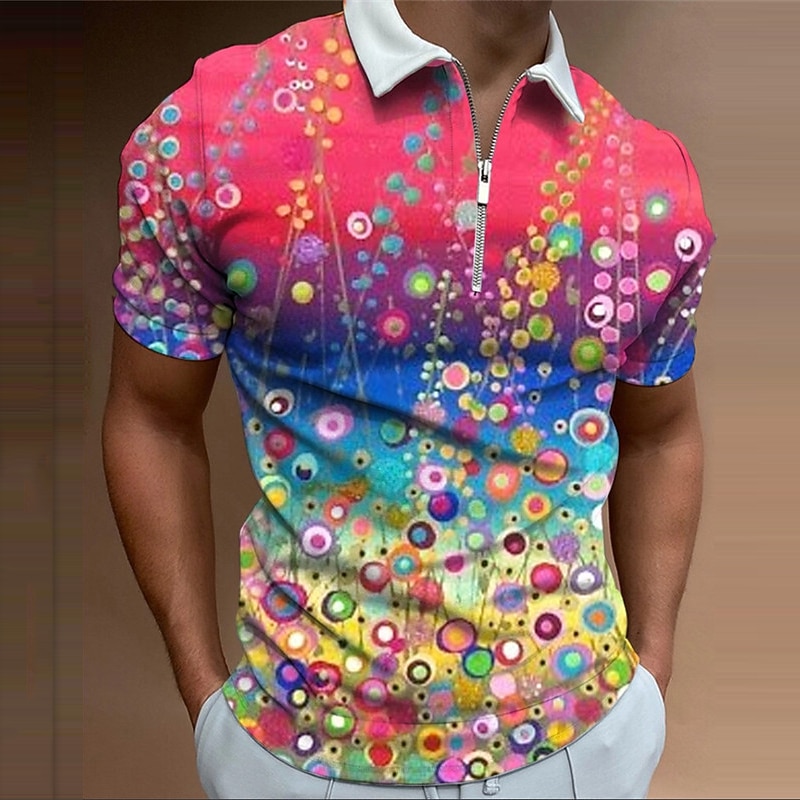 Men's Floral Hawaiian Polo Shirts Golf Shirt Short Sleeve Polo Shirts Collared Shirts Casual Beach Wear Vacation Wear Tropical Wear Party Outfits 3D Print Quarter Zip Polo Yellow Pink Red
