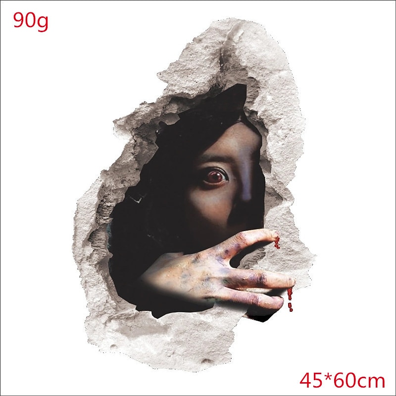 2pcs Halloween Wall Stickers Horror 3d Three-Dimensional Wall Stickers Bedroom Living Room Decoration Broken Wall Ghost Waterproof Removable Wall Stickers3