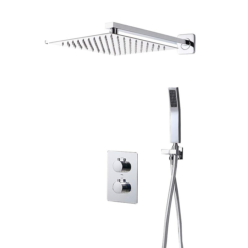 Shower System Faucet Combo Set Shower Head 8 inches Chrome, Rough In Brass Valve and Trim Kit,  Stainless Steel High Pressure Heldhead Hand Sprayer Wall Mounted Bathroom2